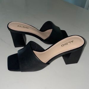 Aldo Black Leather Mules